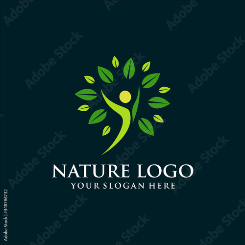 Nature template logo design. abstract people and leaf. 
