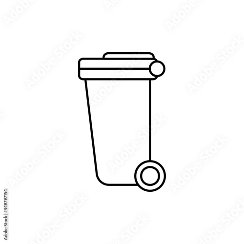 Black isolated outline icon of dumpster on white background. Line Icon of bin for trash. Design to use for web and mobile UI