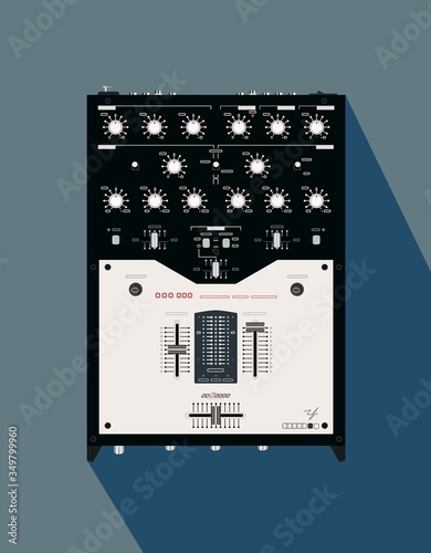 Realistic DJ mixer for Turntablism in vector. Material for posters on the theme of club life. Professional scratch device. A popular console for DJ battles. For printing on t-shirts.