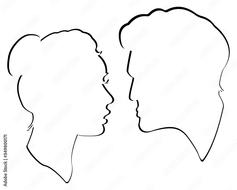 The contours of the faces of men and woman. Faces of lovers isolated on a white background. Elements for your design and decor. Outline. Valentine's Day