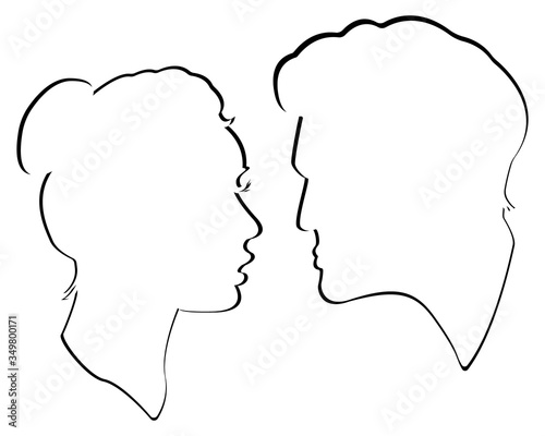 The contours of the faces of men and woman. Faces of lovers isolated on a white background. Elements for your design and decor. Outline. Valentine's Day