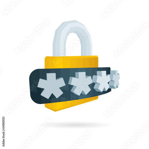 Password protected concept. Closed padlock and password security access. Verification code security isometric vector illustration. Part of set.