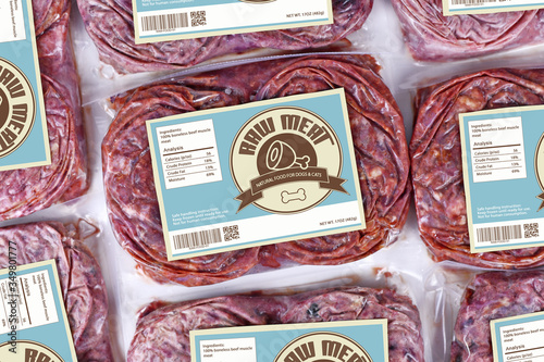 Canvastavla Biologically appropriate raw food for dogs or cats in packaging containing raw f