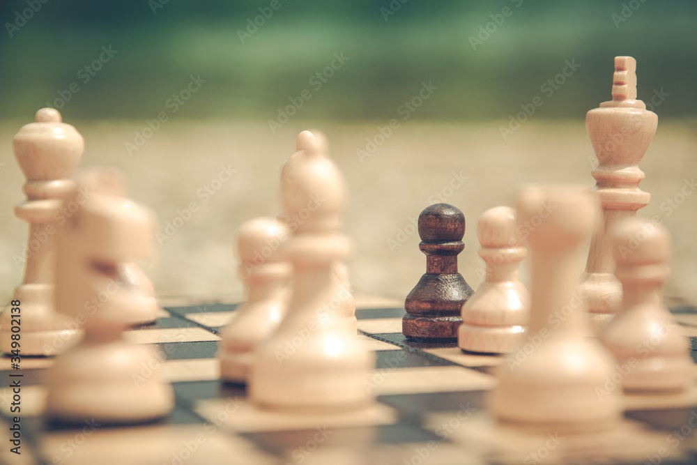 The white pawn chess piece is starting the game on chessboard Stock Photo -  Alamy