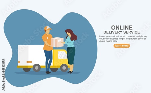 Online delivery service concept, online order tracking, young man happy the package arrived, can use for, landing page, template, ui, web, mobile app, poster, banner, flyer