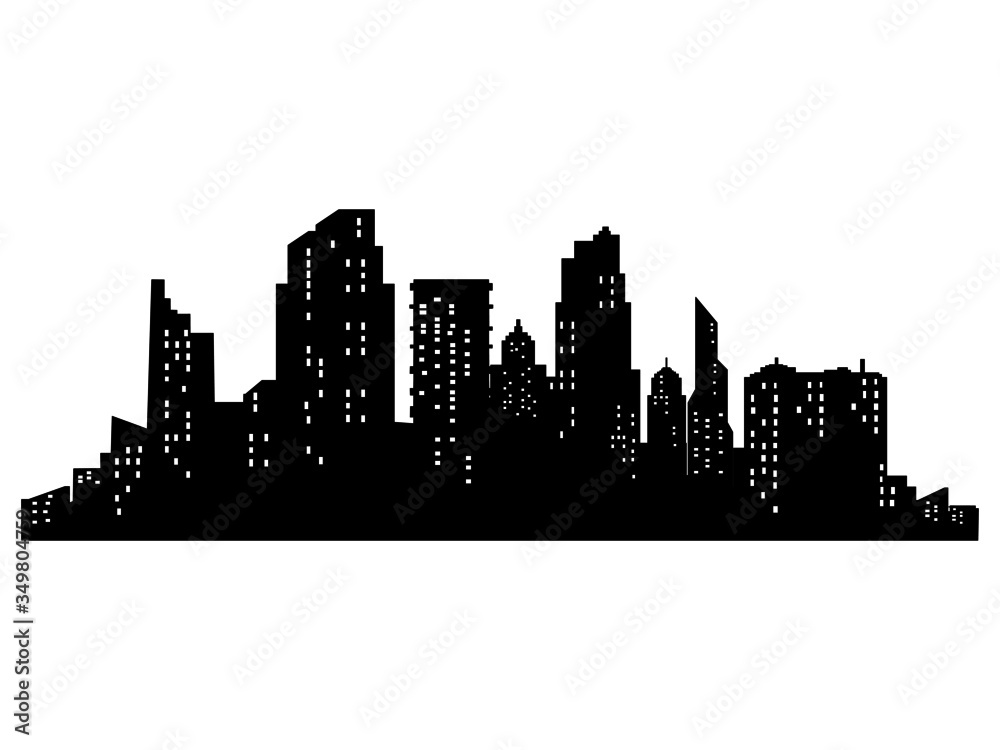 Dark silhouettes of buildings and cities at night on transparent background