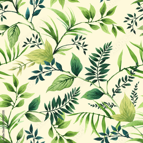 Decorative plants, herbs and leaves. Abstract watercolor. Hand drawn seamless pattern. Design for textiles, souvenirs, fabrics, packaging and greeting cards and more.