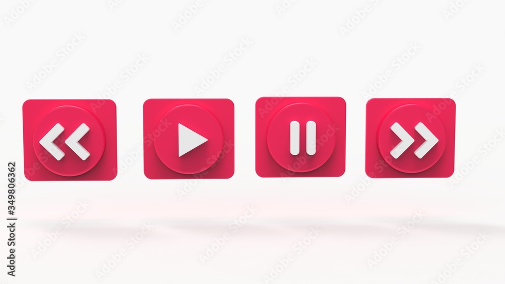 Illustration Set of music Button s concept social media 3D visualization Illustration Set of music Button s concept social media 3D visualization