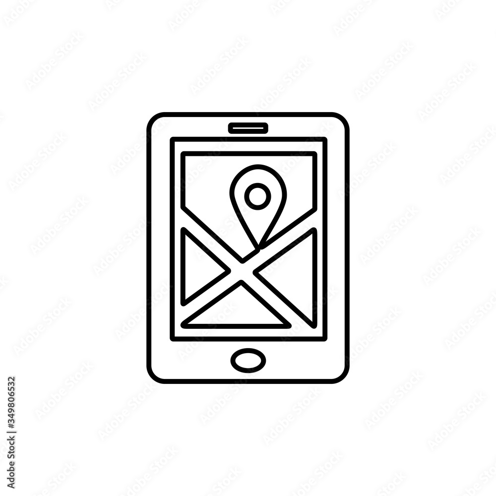 Mobile GPS icon. Map pointer on smartphone screen. Location marker on mobile phone. Navigation sign. Line icon design for perfect web and mobile concept. Mobile GPS icon. Map pointer on smartphone screen. Location marker on mobile phone. Navigation sign. Line icon design for perfect web and mobile concept.