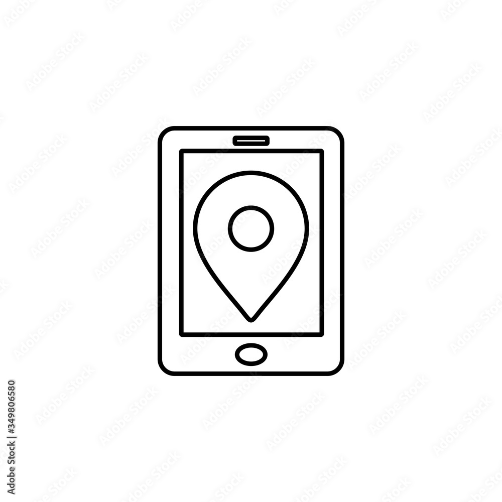 Mobile GPS icon. Map pointer on smartphone screen. Location marker on mobile phone. Navigation sign. Line icon design for perfect web and mobile concept. Mobile GPS icon. Map pointer on smartphone screen. Location marker on mobile phone. Navigation sign. Line icon design for perfect web and mobile concept.