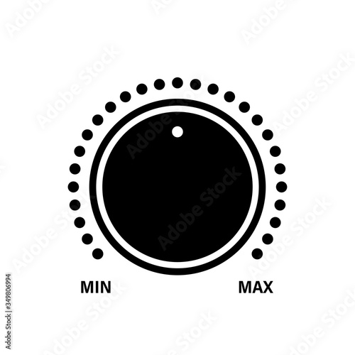 Volume knob level icon. Vector control icon. Sound control symbol. Music knob black vector sign. Dial knob icon.