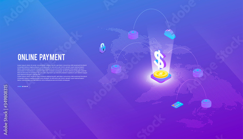 Illustration concept transfer money. Two smartphones transferring money to each other. Vector illustrate.
