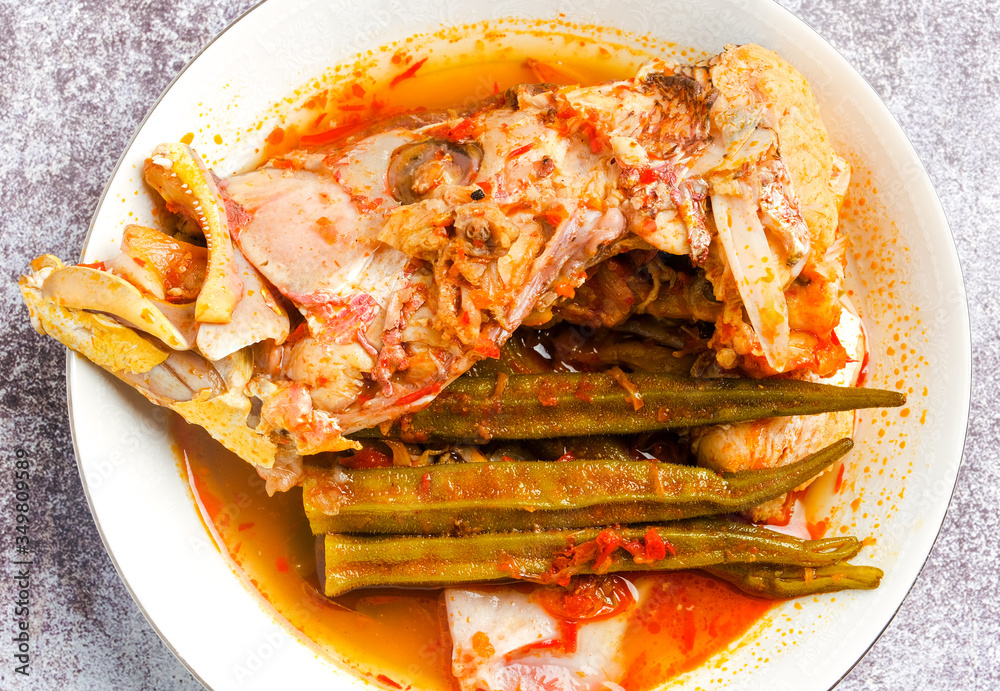 A close up picture part of red snapper head in A close up picture part of red snapper head in