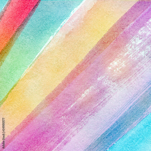 Abstract hand drawn rainbow background. Diagonal pattern. Watercolor brush strokes texture.