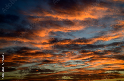 Abstract nature background. Colorful dramatic sky with cloud at sunset. © linjerry