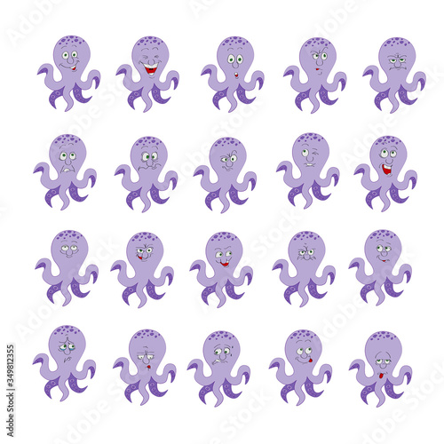 octopus. set of icons.  emotions for instant messengers and social networks.  vector image