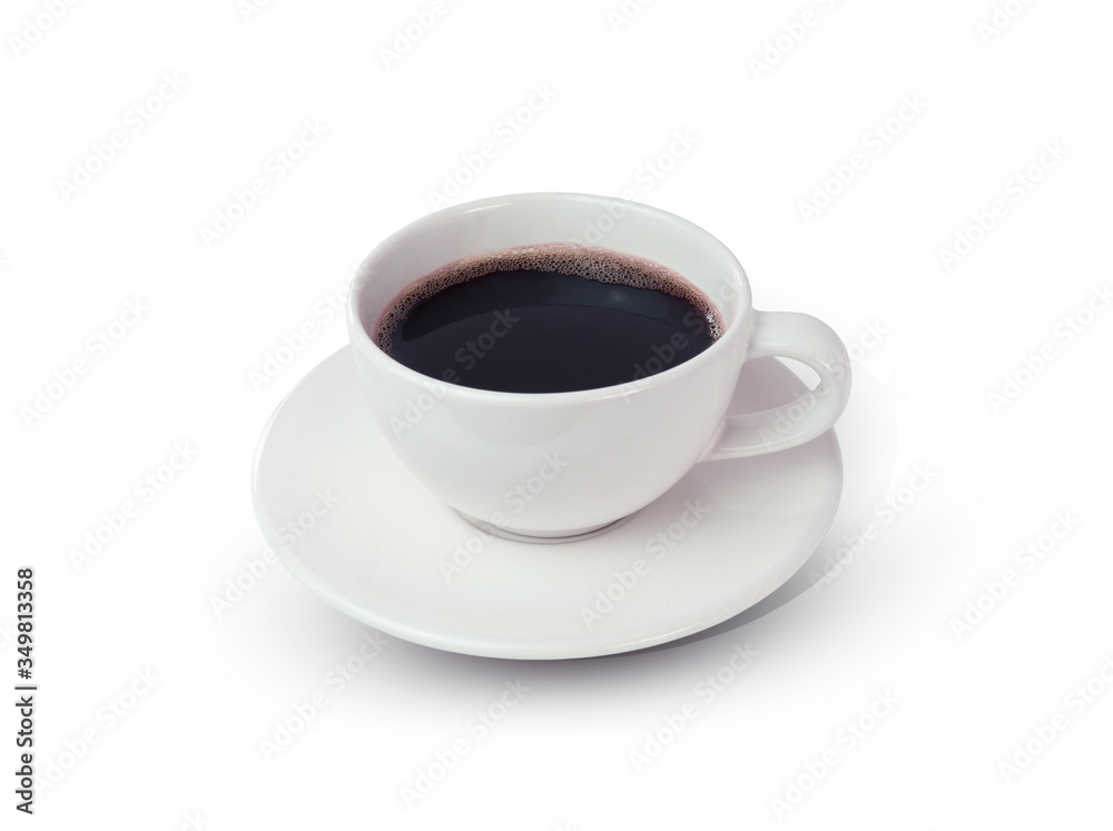 Black coffee in a white ceramic cup isolated on white background Black coffee in a white ceramic cup isolated on white background