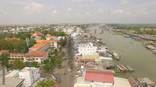 Aerial view floating boat life in Mekong River Delta in An Giang, Vietnam photo