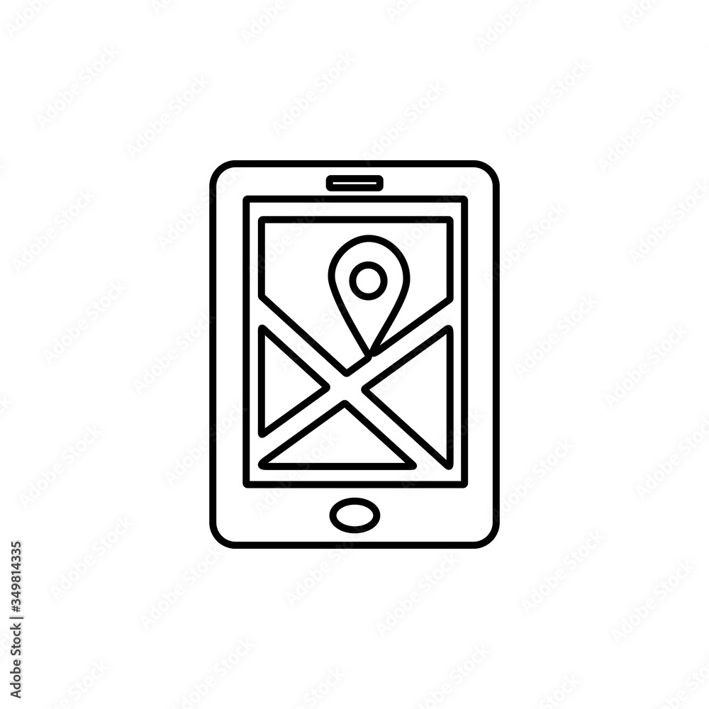 Mobile GPS icon. Map pointer on smartphone screen. Location marker on mobile phone. Navigation sign. Line icon design for perfect web and mobile concept. Mobile GPS icon. Map pointer on smartphone screen. Location marker on mobile phone. Navigation sign. Line icon design for perfect web and mobile concept.