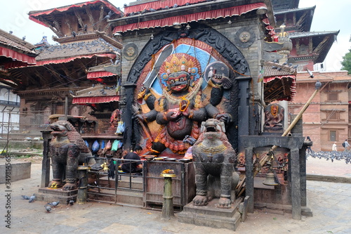 Lalitpur Nepal - Durbar Square altar of sacrifice stone sculpture Kaal Bhairav photo