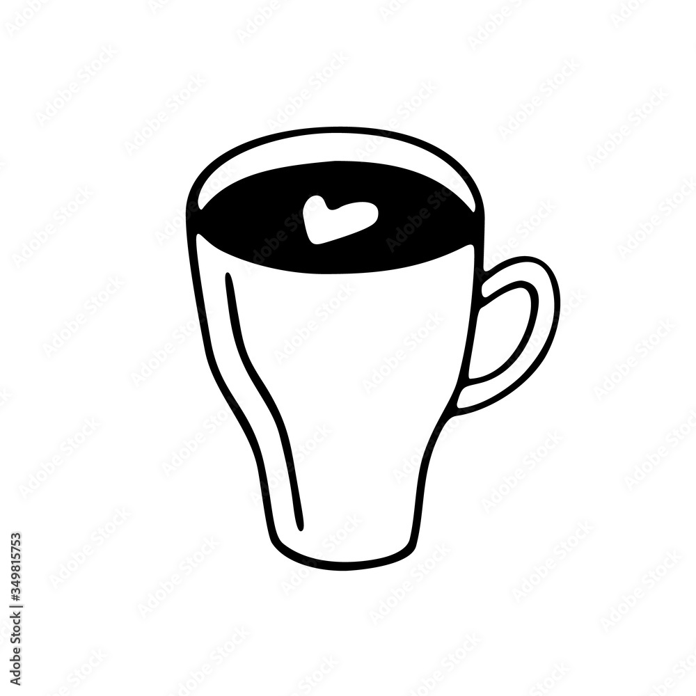 Large mug of coffee or cocoa hand-drawn. Vector doodle illustration black outline on a white background Large mug of coffee or cocoa hand-drawn. Vector doodle illustration black outline on a white background