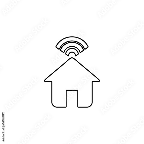 Concept of smart house technology. IoT integrated home with centralized control of lighting, heating, ventilation and air conditioning, security and video surveillance. Internet of things line icon.