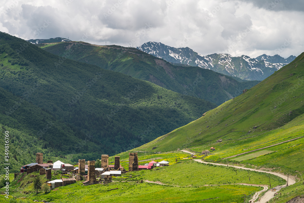 Ushguli village, highest settlement in Europe in summer season, Svaneti region, Georgia