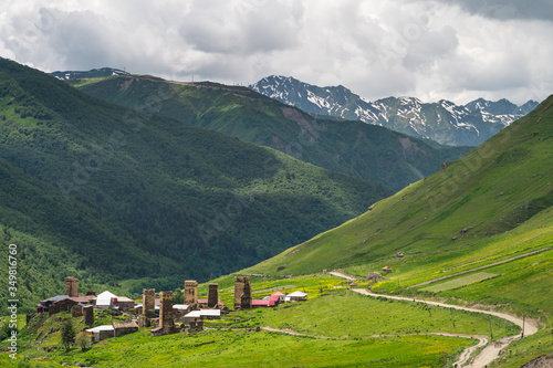 Ushguli village, highest settlement in Europe in summer season, Svaneti region, Georgia