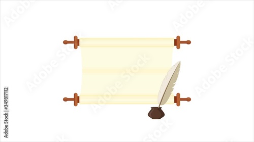 Old scroll with quill and inkwell, copy space