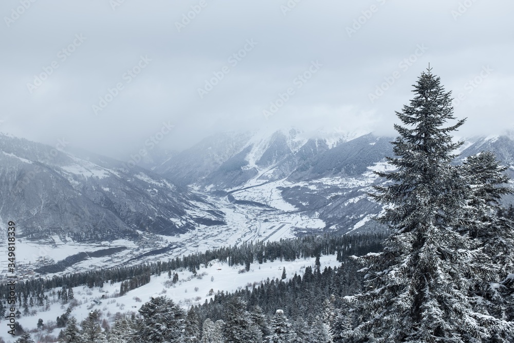 Mestia from the slopes in the winter season. Mestia from the slopes in the winter season.