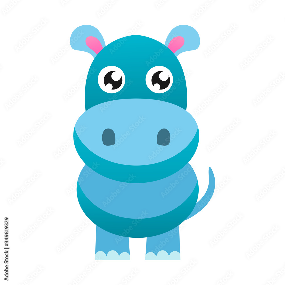 Fototapeta premium Cute cartoon hippo vector flat illustration.