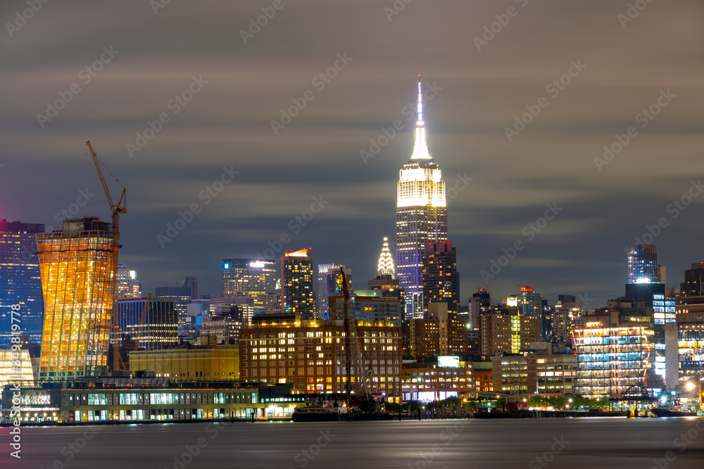 Manhattan Skyline ,waterfront and skyline viewed from the Hudson River Hoboken NJ, New York,USA
