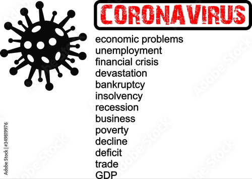  Coronavirus results, economic problem, stamp, word, inscription, symbol
