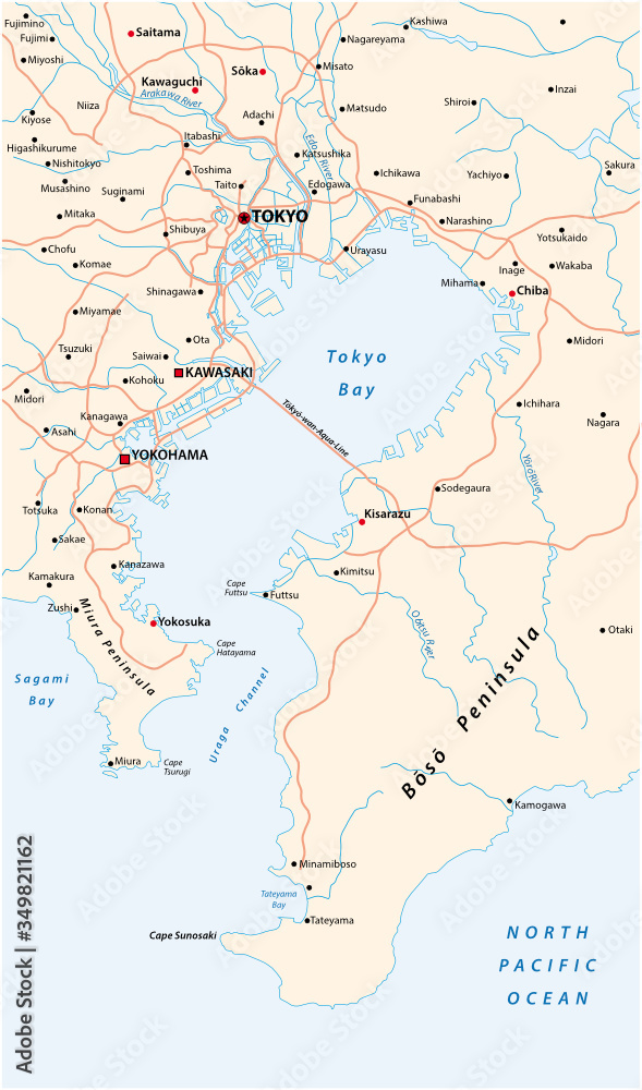 Road vector map of the bay of Tokyo metropolitan area on the Pacific coast