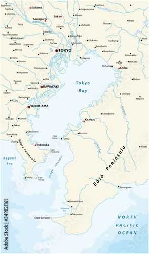 Vector map of the bay of Tokyo metropolitan area on the Pacific coast