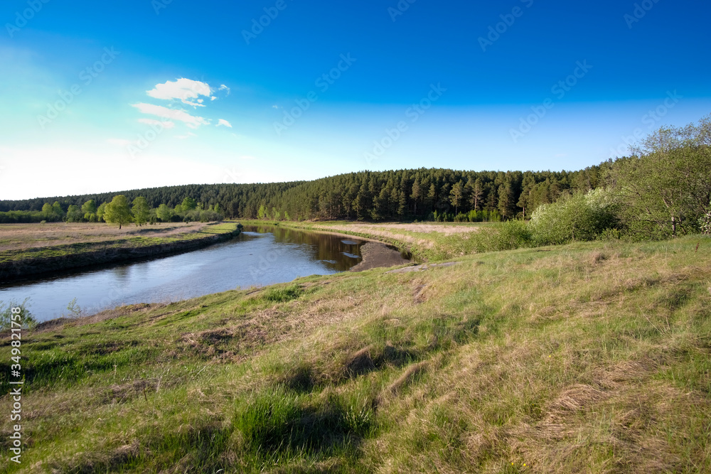 river bend against the background of the forest. The nature of Russia