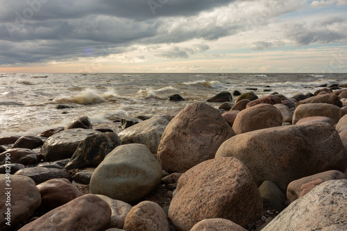 City Tuja, Latvia. Baltic sea with rocks and sand. Travel photo.