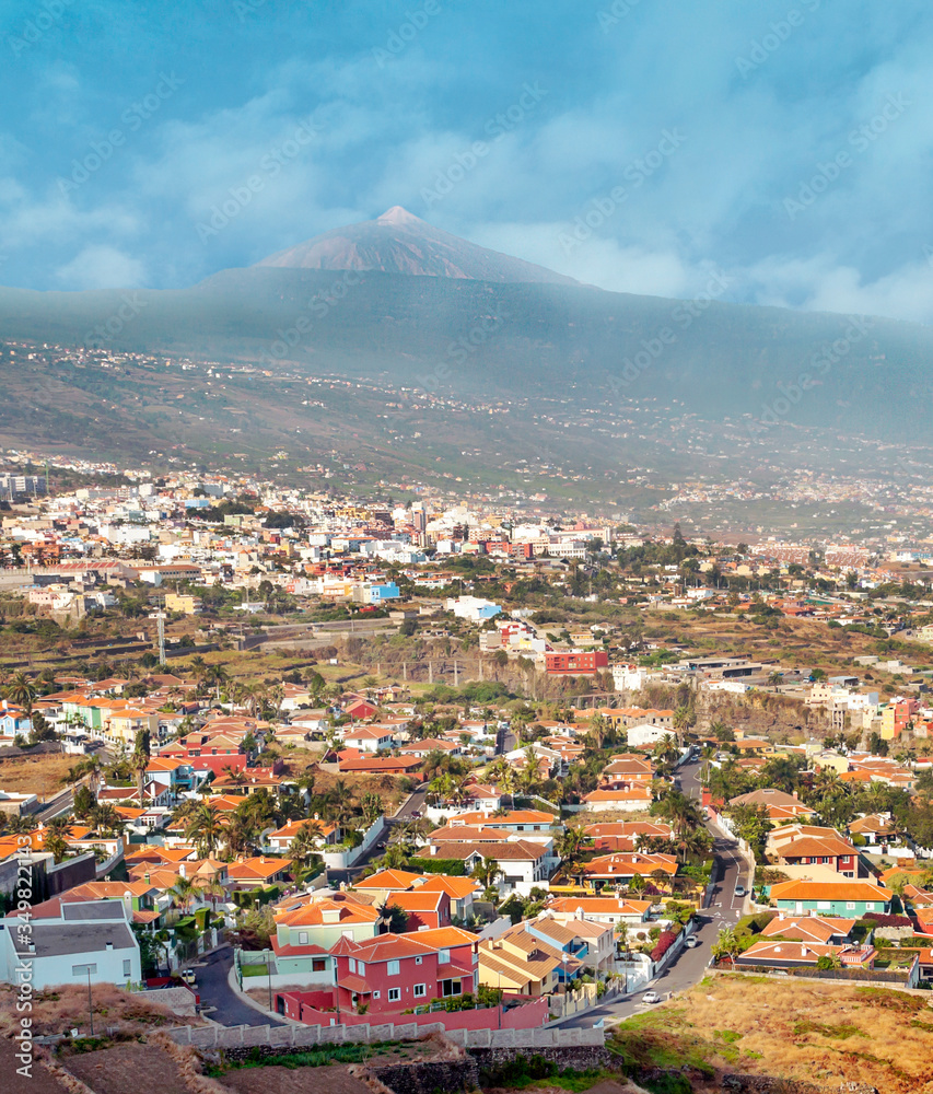View of Teide volcano from the valley of La Orotava in the  Canary island