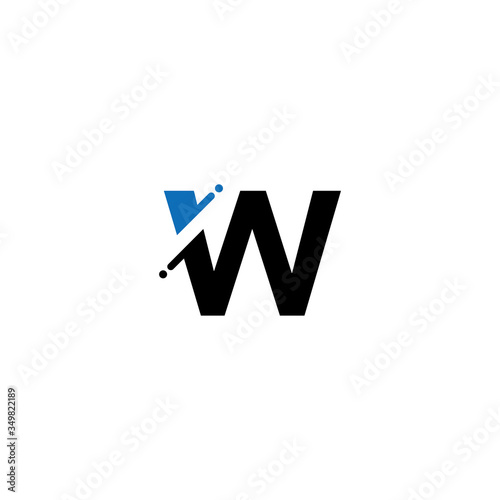 Vector modern alphabet letter W, Glitch style logo design template