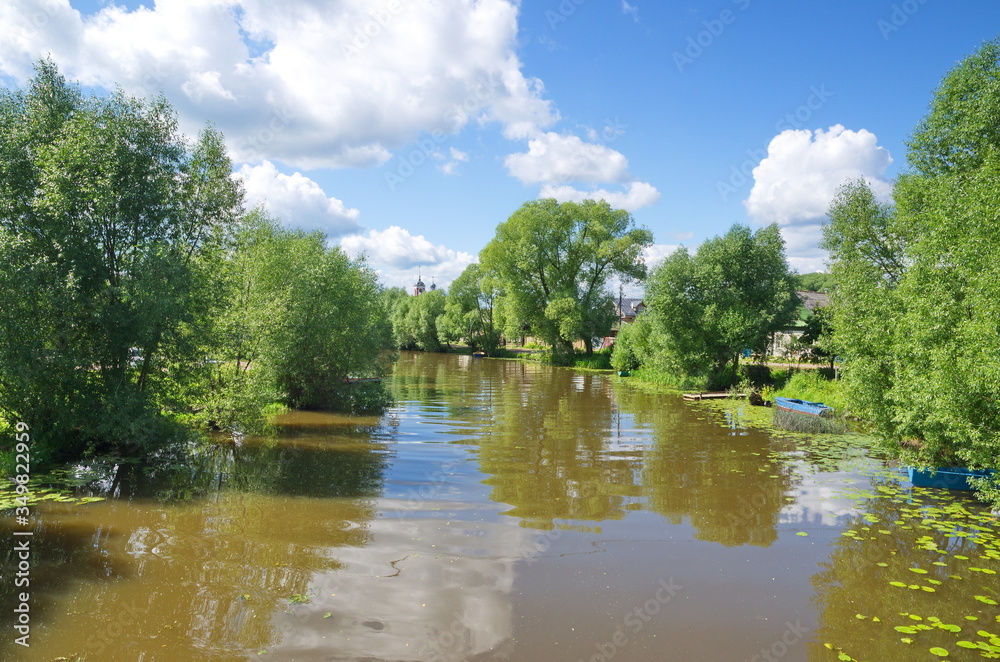 City of Pereslavl-Zalessky, Yaroslavl region. View of the Trubezh river on a Sunny summer day. Golden ring of Russia