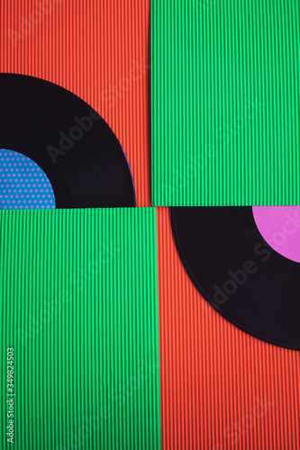 Black vinyl removed from half of the red green box seen from above.