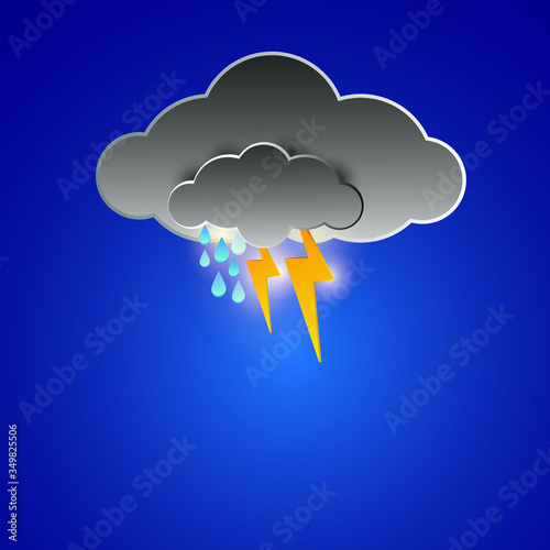 Stylized clouds with raindrops and lightning.Weather vector icon