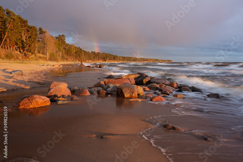 City Tuja  Latvia. Baltic sea with rocks and sand. Travel photo.
