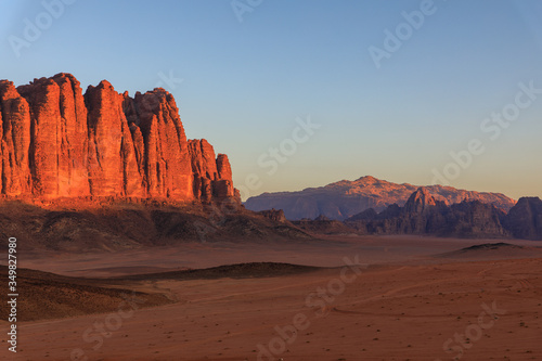 Morning light at Beautiful cliffs in Wadi Rum desert, Jordan