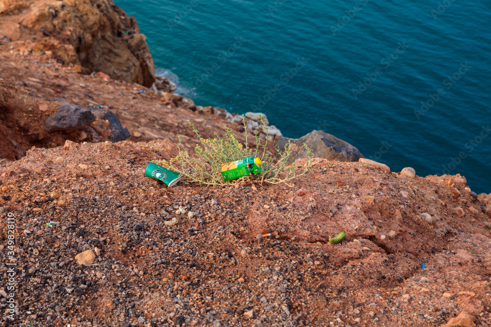 Dead Sea / Jordan - December 2019: Garbage on the coast of the Dead Sea Dead Sea / Jordan - December 2019: Garbage on the coast of the Dead Sea