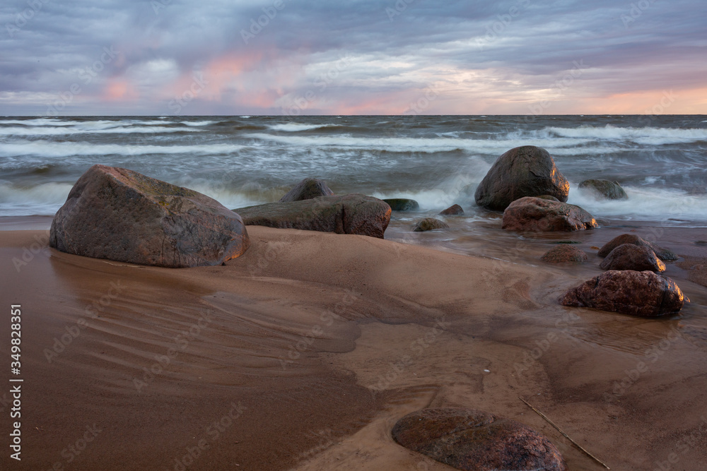 City Tuja, Latvia. Baltic sea with rocks and sand. Travel photo.