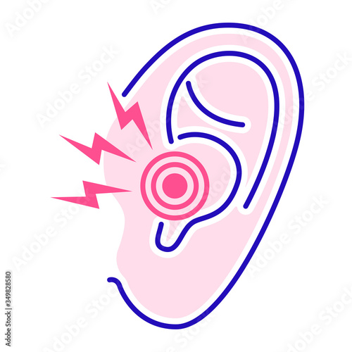 Acute ear pain color line icon. Otitis. inflammation eardrum Isolated vector element. Outline pictogram for web page, mobile app, promo