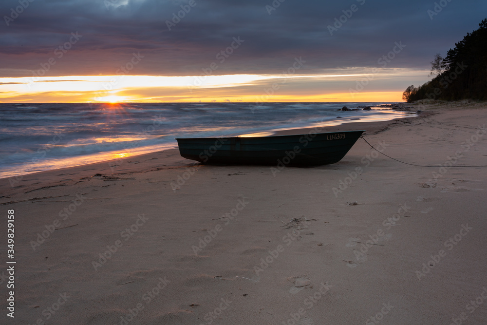 City Tuja, Latvia. By the Baltic sea parking boat.