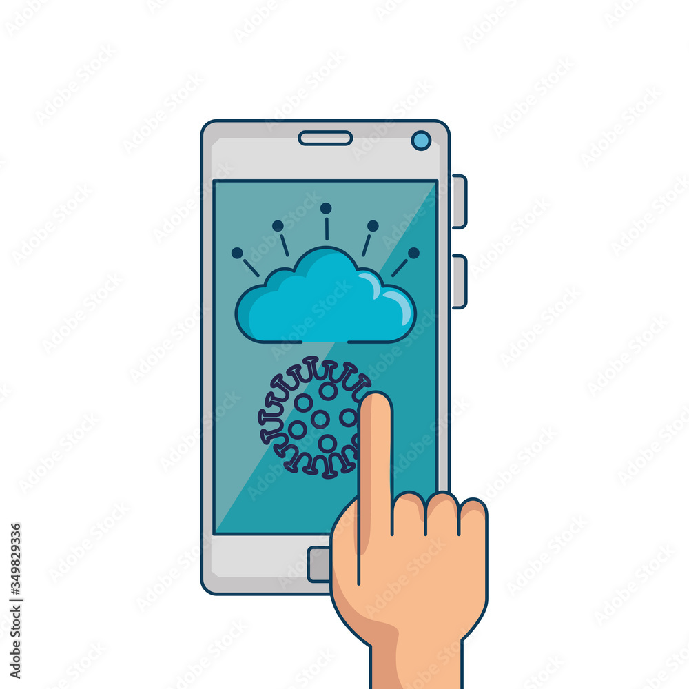 hand using searching covid 19 online in smartphone vector illustration design hand using searching covid 19 online in smartphone vector illustration design