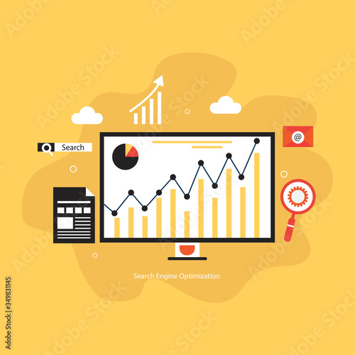 Flat modern vector concept Seo optimization and analytics with icons